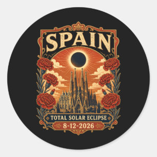 Pegatina Redonda Eclipse total de sol en España 2026 Barcelona Sagr