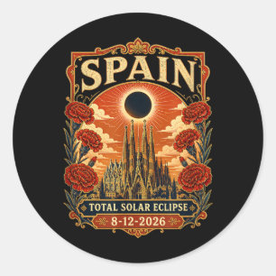 Pegatina Redonda Eclipse total de sol en España 2026 Barcelona Sagr