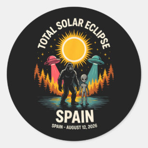 Pegatina Redonda Eclipse Total de Sol en España 2026 Bigfoot Alien