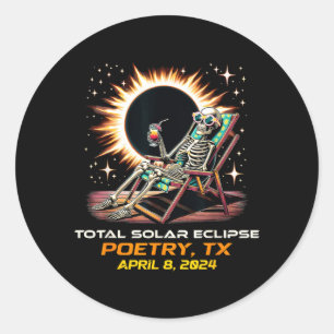 Pegatina Redonda Eclipse total de sol esquelética Poesía Texas
