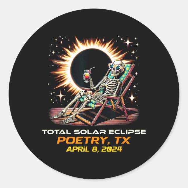 Pegatina Redonda Eclipse total de sol esquelética Poesía Texas (Anverso)