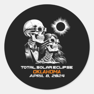 Pegatina Redonda Eclipse Total de Sol Esquelético Oklahoma Ok
