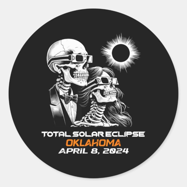 Pegatina Redonda Eclipse Total de Sol Esquelético Oklahoma Ok (Anverso)