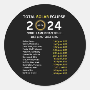 Pegatina Redonda Eclipse total solar 2024 del 8 de abril: trayector