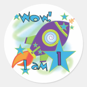 Pegatina Redonda Eco de cohetes camisetas de cumpleaños y regalos