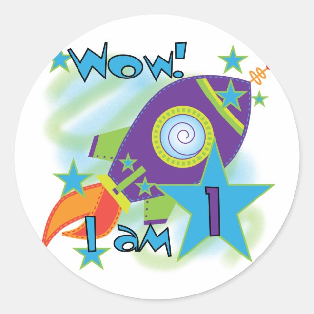 Pegatina Redonda Eco de cohetes camisetas de cumpleaños y regalos (Anverso)