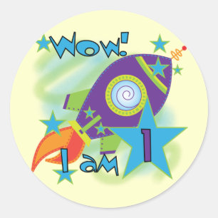 Pegatina Redonda Eco de cohetes camisetas de cumpleaños y regalos