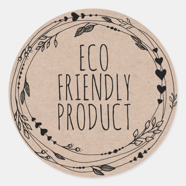 Pegatina Redonda Eco Friendly Zero Waste Leafy Kraft (Anverso)