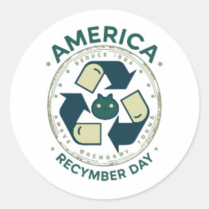 Pegatina Redonda Eco Warrior Recycle Day Shirt