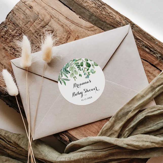 Pegatina Redonda Ecología Verde Foliage Baby Shower Favor (Subido por el creador)