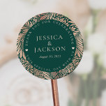 Pegatina Redonda Ecologista verde esmeralda y oro Rosa gracias<br><div class="desc">Estos Pegatinas de Emeralda Verde y Oro Rosa Gracias son una gran manera de añadir un poco más de personalización a su gran día. Los detalles florales y la atrevida paleta de color esmeralda son elegantes y perfectos para una celebración romántica. ¡Estos pegatinas serán geniales para bodas, duchas de bodas,...</div>