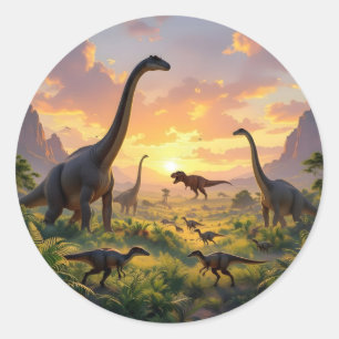 Pegatina Redonda Ecos del mundo antiguo: fantasía prehistórica