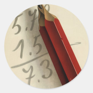 Pegatina Redonda Ecuación matemática con lápiz rojo, Negocios vinta