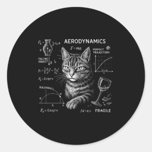 Pegatina Redonda Ecuaciones de Física Matemática de Gato Divertido
