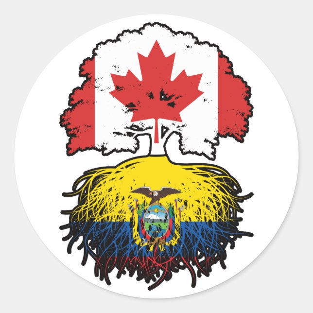 Pegatina Redonda Ecuador Ecuatoriano Canadá Árbol Roots Bandera (Anverso)