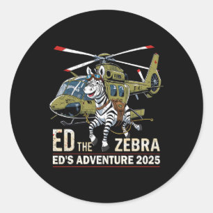 Pegatina Redonda Ed El Cebra Divertido Aventura Retro Vintage 2025 