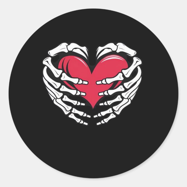 Pegatina Redonda Ed Heart In Skeletal Hands Classic (Anverso)