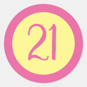 Pegatina Redonda Edad 21 Número Personalizable Texto rosa en amaril
