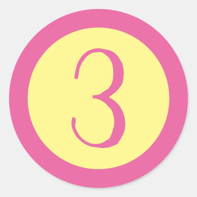 Pegatina Redonda Edad 3 Número Personalizable Texto rosa sobre amar (Anverso)