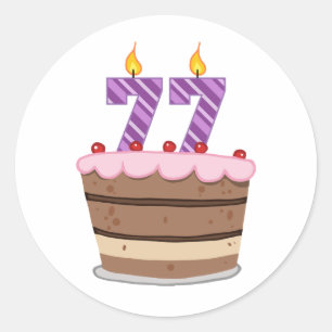 Pegatina Redonda Edad 77 en el pastel de cumpleaños