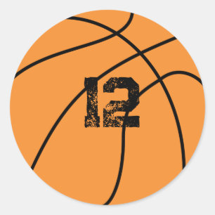 Pegatina Redonda Edad de cumpleaños del básquetbol personalizado