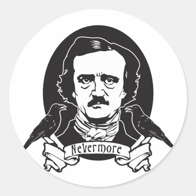 Pegatina Redonda Edgar Allan Poe (Anverso)