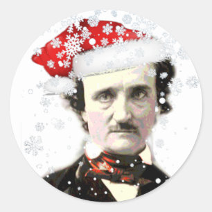 Pegatina Redonda Edgar Allan Poe Navidades Gorra Snowflake