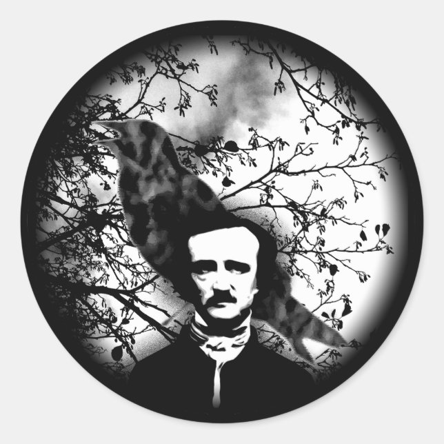 Pegatina Redonda Edgar Allan Poe 'The Raven' (Anverso)