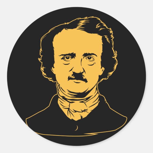 Pegatina Redonda Edgar Allen Poe Raven (Anverso)
