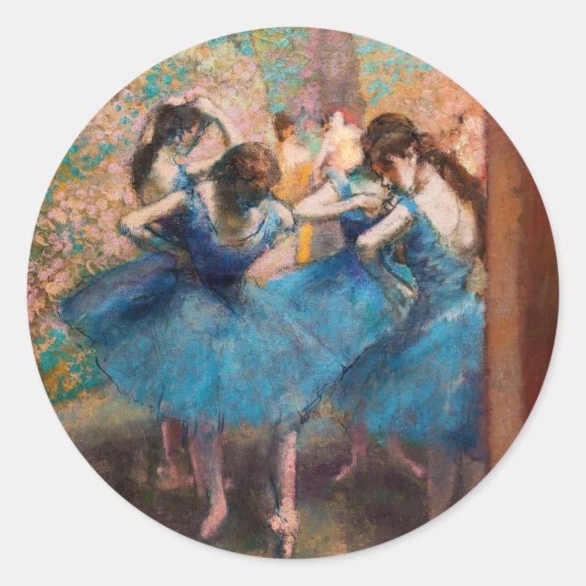 Pegatina Redonda Edgar Degas - Bailarinas de azul (Anverso)