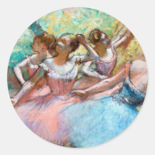 Pegatina Redonda Edgar Degas - Cuatro bailarinas en el escenario