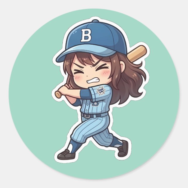 Pegatina Redonda Edición de béisbol Chibi - Bateador pesado (Anverso)