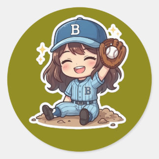 Pegatina Redonda Edición de béisbol Chibi - Captura ganadora