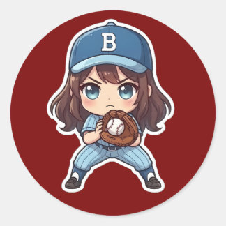 Pegatina Redonda Edición de béisbol Chibi - Posición lista