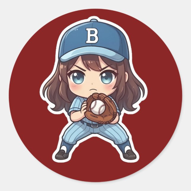 Pegatina Redonda Edición de béisbol Chibi - Posición lista (Anverso)
