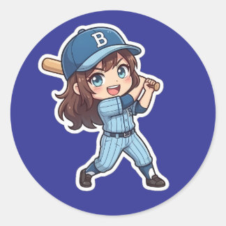 Pegatina Redonda Edición de béisbol Chibi - Swing de poder