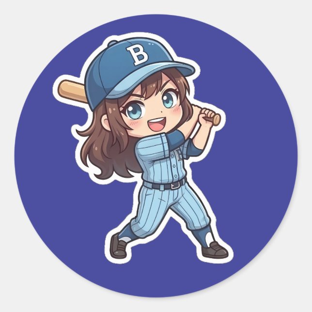 Pegatina Redonda Edición de béisbol Chibi - Swing de poder (Anverso)