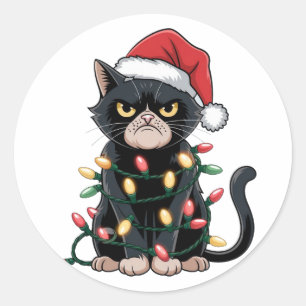 Pegatina Redonda Edición de Navidad de Gato Negro