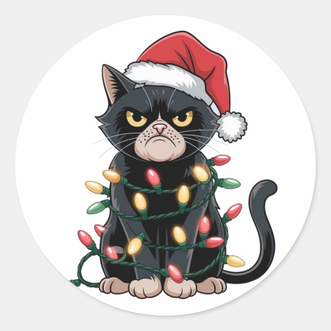 Pegatina Redonda Edición de Navidad de Gato Negro (Anverso)