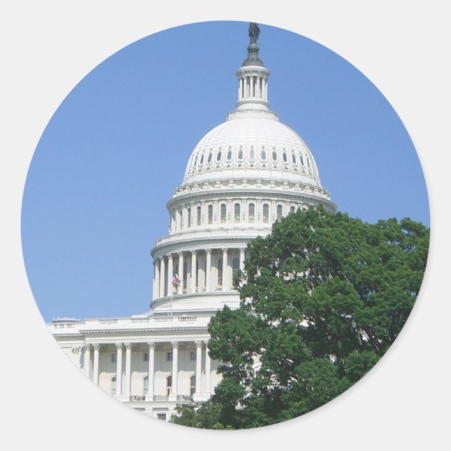 Pegatina Redonda Edificio del Capitolio en Washington DC (Anverso)