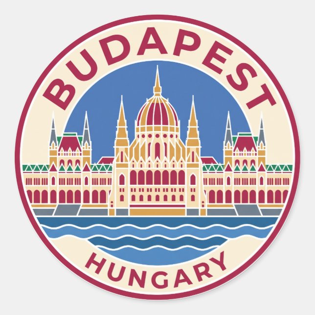 Pegatina Redonda Edificio del Parlamento de Budapest Hungría (Anverso)