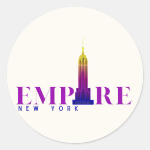 Pegatina Redonda Edificio Empire State-Nueva York-Púrpura Vibrante-