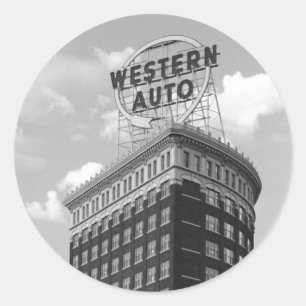 Pegatina Redonda Edificio Western Auto Half Cylinder