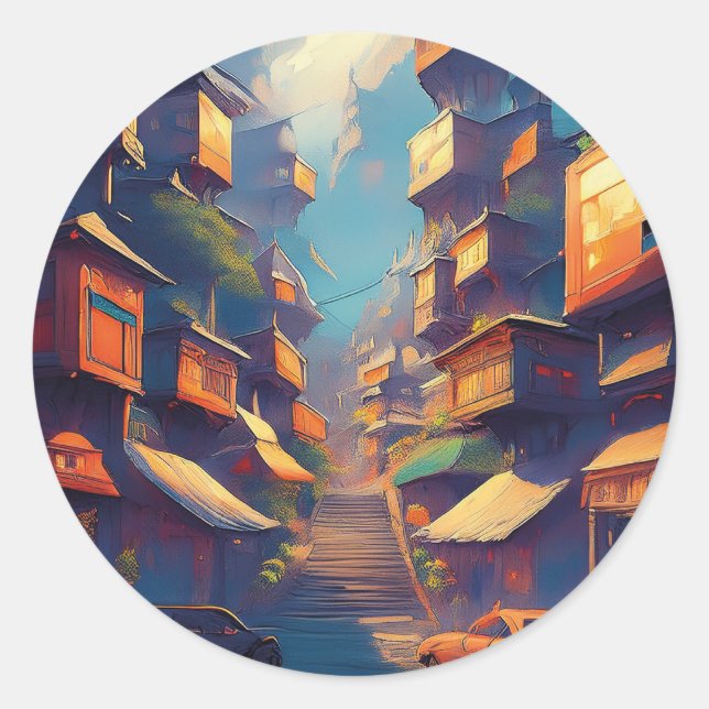 Pegatina Redonda Edificios (Anverso)