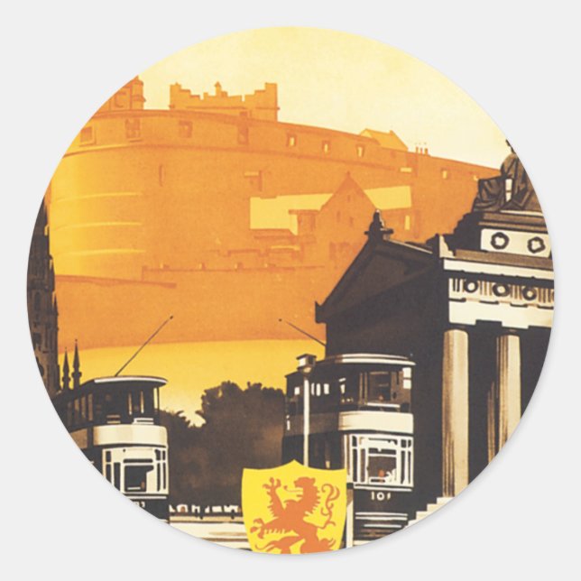 Pegatina Redonda Edimburgo vía LNER Rail Poster (Anverso)