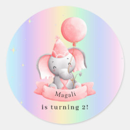 Pegatina Redonda Editable 2nd Birthday Sticker Cute Elephant