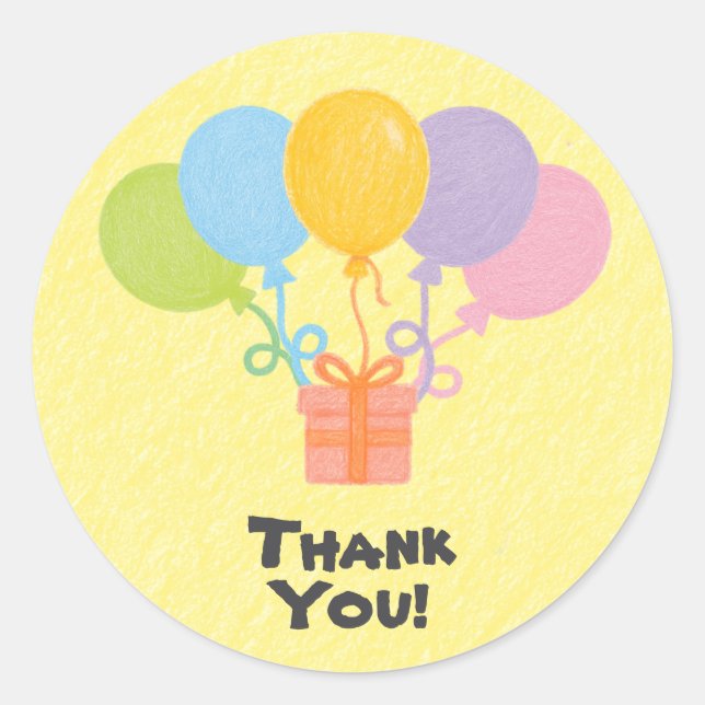 Pegatina Redonda Editable Crayon Style – Balloon Bash Birthday (Anverso)