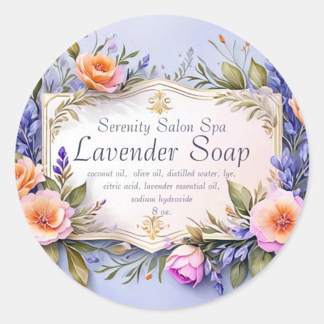 Pegatina Redonda Editable Garden Flowers Lavender Soap (Anverso)