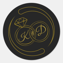 Pegatina Redonda Editable Gold Initials Engagement Envelope Seal