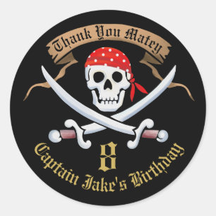 Pegatina Redonda Editable Gracias A Favor Jolly Roger Pirate